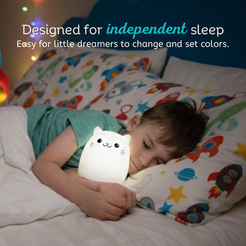 Clive the Cat Squishy Silicone Night Light for Kids | Cute Night Light with Remote & Touch Control for Baby & Toddler Bedrooms | Color Changing Portable Animal Nightlight | Kids Mood Lamp
